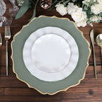 6 - Pack Acrylic Round Charger Plates 13" in Olive Green with Gold Scalloped Rim, Decorative Dinner Party Plastic Charger Tableware - Bell Racket Store