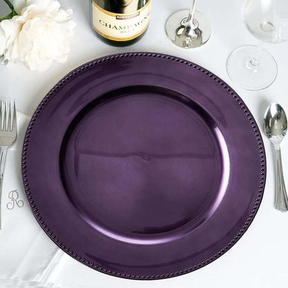 6 - Pack Acrylic Round Charger Plates 13" in Purple with Beaded Rim, Dinner Charger Event Tabletop Decor - NestOCart