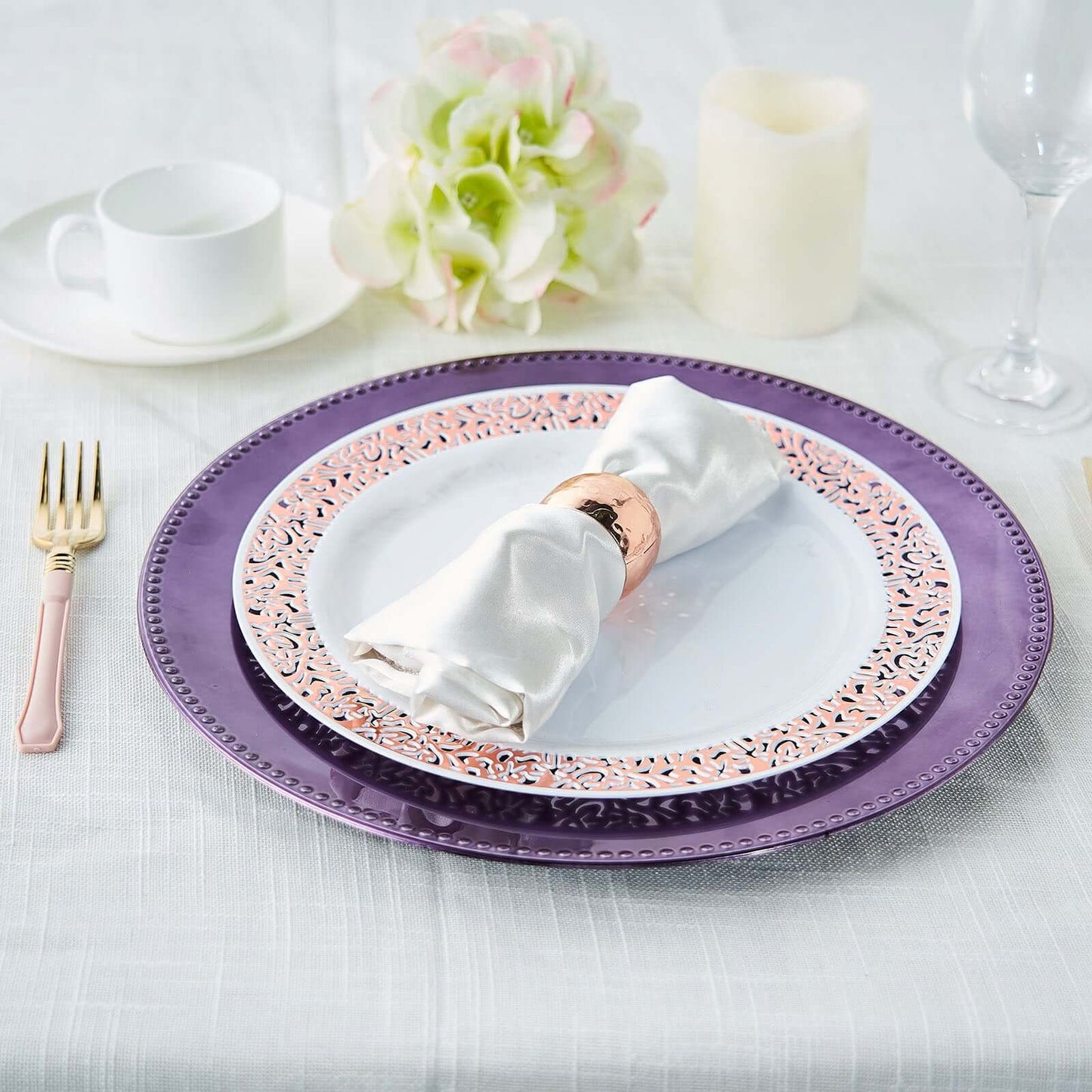 6 - Pack Acrylic Round Charger Plates 13" in Purple with Beaded Rim, Dinner Charger Event Tabletop Decor - NestOCart