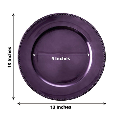 6 - Pack Acrylic Round Charger Plates 13" in Purple with Beaded Rim, Dinner Charger Event Tabletop Decor - NestOCart