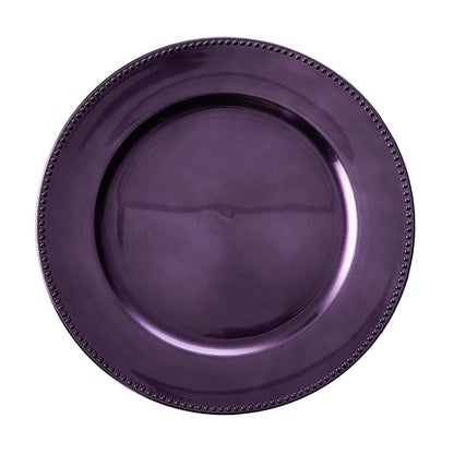 6 - Pack Acrylic Round Charger Plates 13" in Purple with Beaded Rim, Dinner Charger Event Tabletop Decor - NestOCart