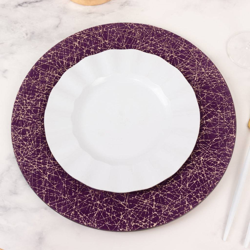 6 - Pack Acrylic Round Charger Plates 13" in Purple with Gold Glitter Abstract Lines Pattern, Decorative Dinner Party Charger Tableware - Bell Racket Store