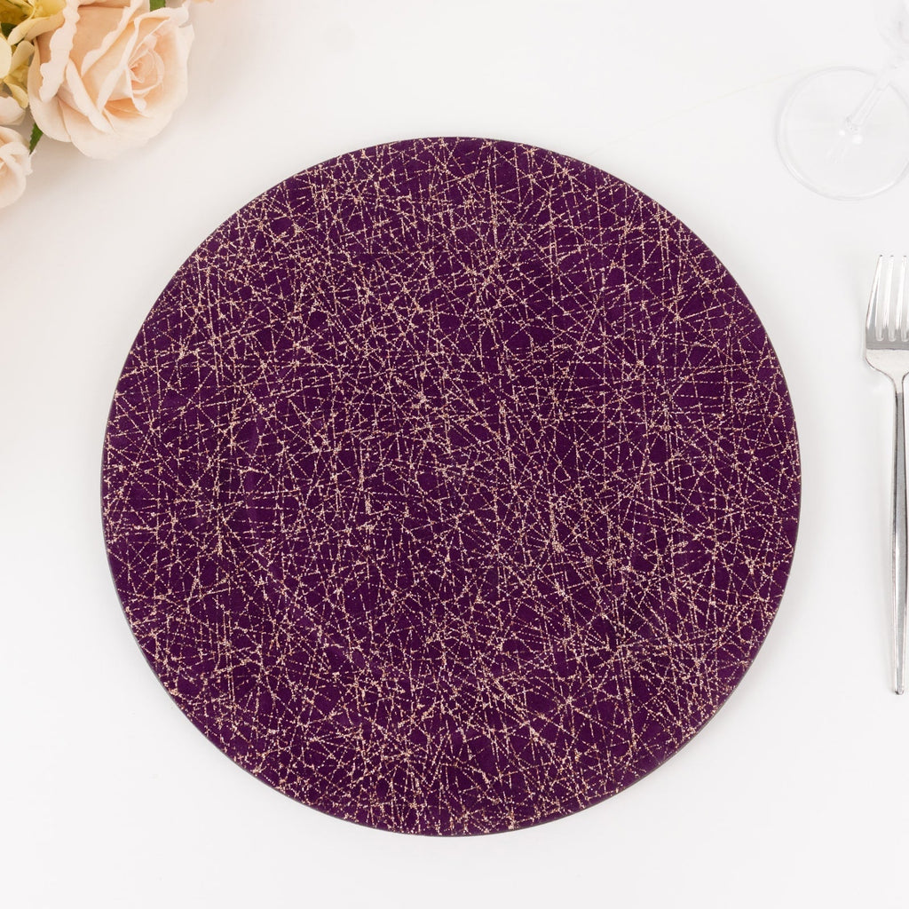 6 - Pack Acrylic Round Charger Plates 13" in Purple with Gold Glitter Abstract Lines Pattern, Decorative Dinner Party Charger Tableware - Bell Racket Store