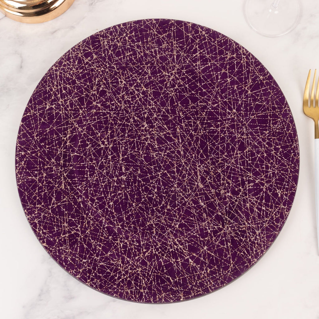 6 - Pack Acrylic Round Charger Plates 13" in Purple with Gold Glitter Abstract Lines Pattern, Decorative Dinner Party Charger Tableware - Bell Racket Store
