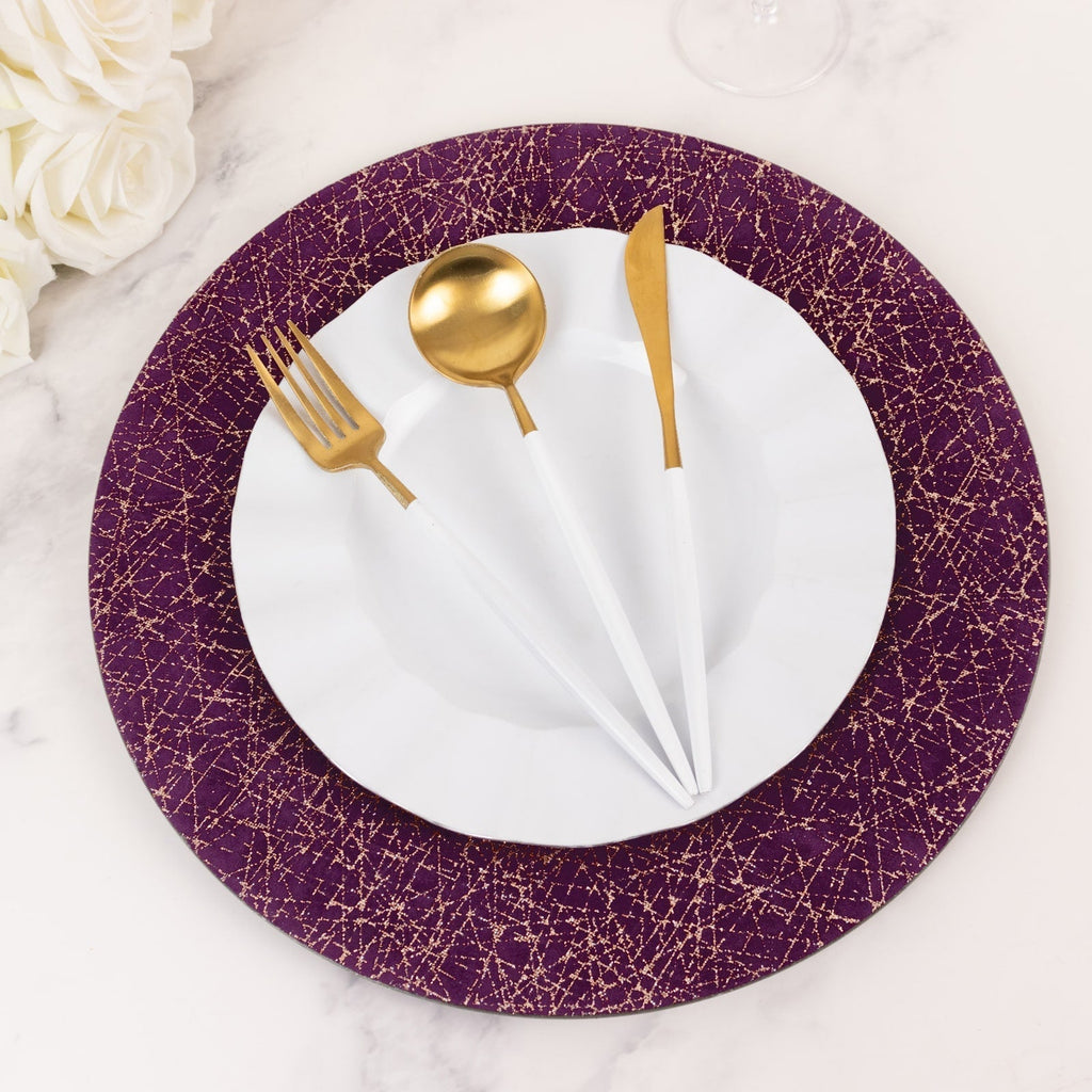 6 - Pack Acrylic Round Charger Plates 13" in Purple with Gold Glitter Abstract Lines Pattern, Decorative Dinner Party Charger Tableware - Bell Racket Store