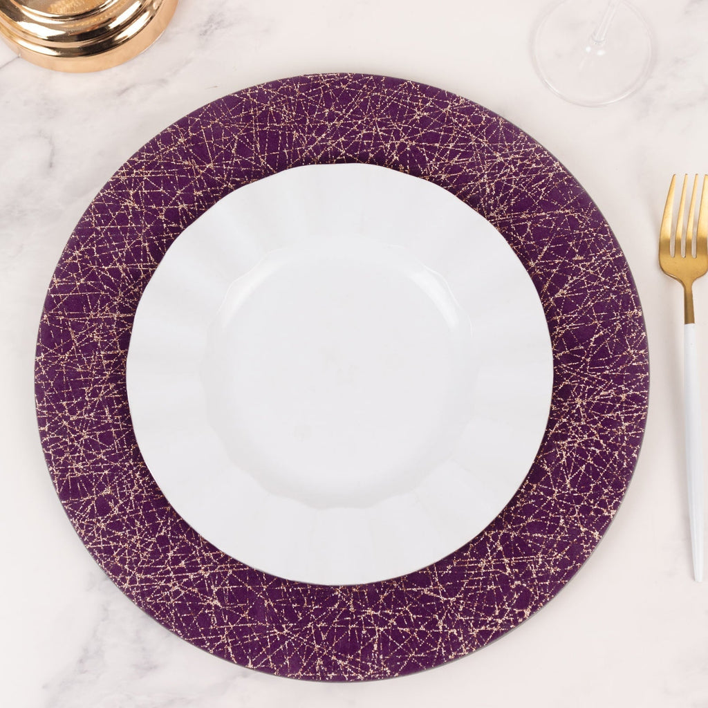 6 - Pack Acrylic Round Charger Plates 13" in Purple with Gold Glitter Abstract Lines Pattern, Decorative Dinner Party Charger Tableware - Bell Racket Store
