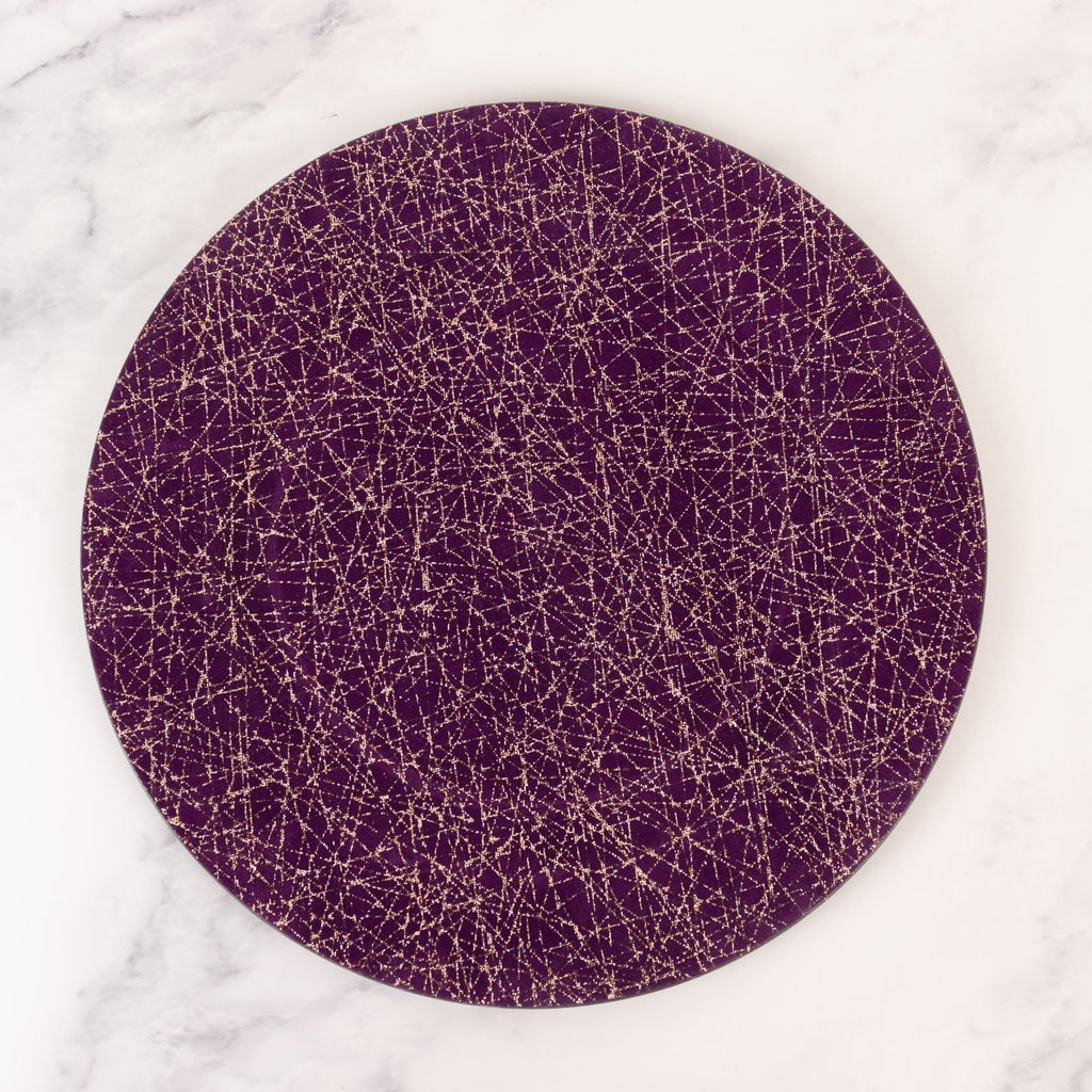 6 - Pack Acrylic Round Charger Plates 13" in Purple with Gold Glitter Abstract Lines Pattern, Decorative Dinner Party Charger Tableware - Bell Racket Store