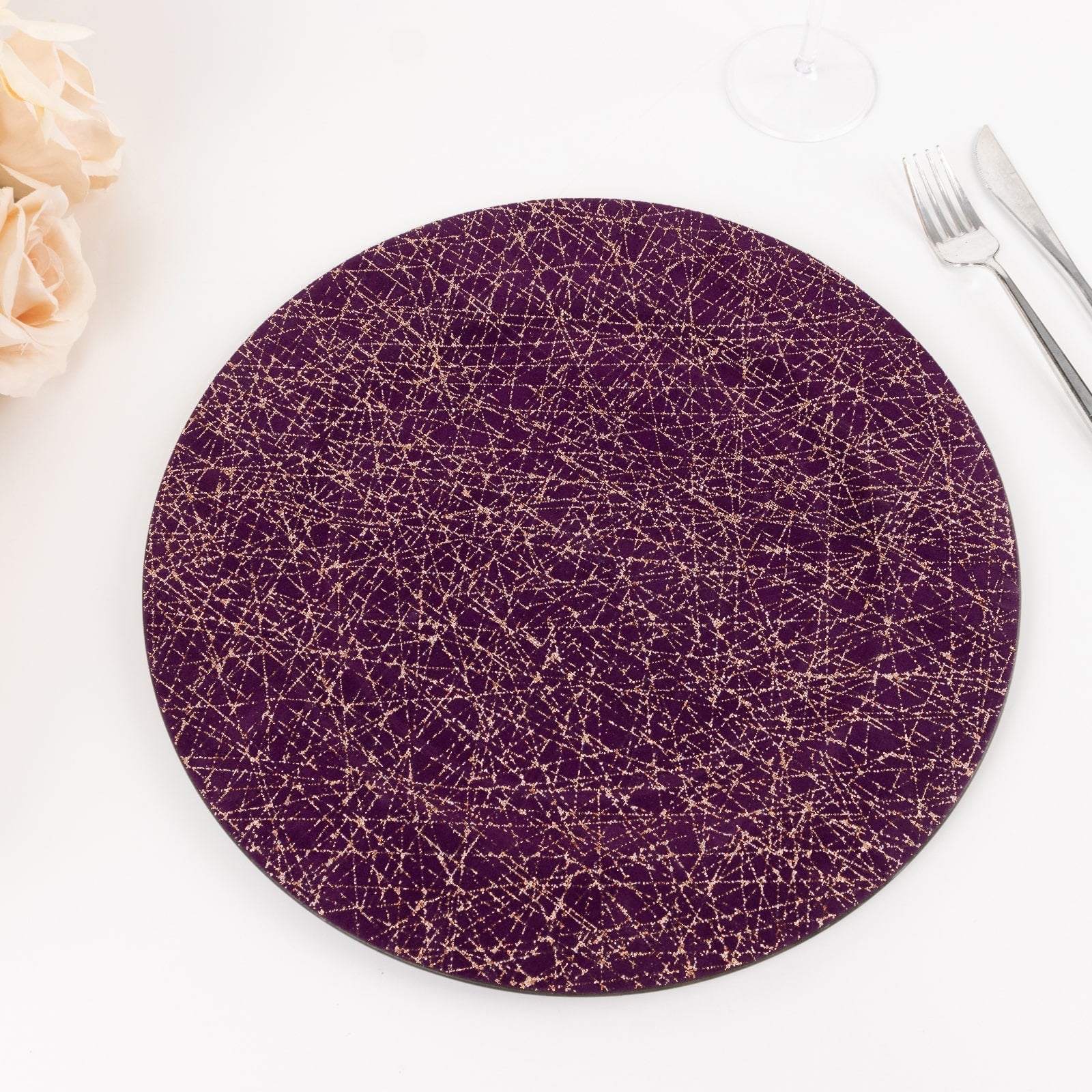 6 - Pack Acrylic Round Charger Plates 13" in Purple with Gold Glitter Abstract Lines Pattern, Decorative Dinner Party Charger Tableware - Bell Racket Store