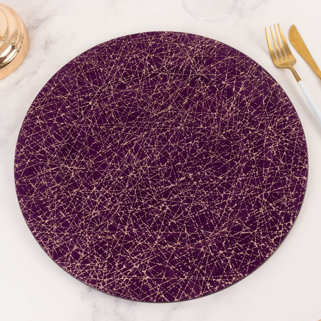 6 - Pack Acrylic Round Charger Plates 13" in Purple with Gold Glitter Abstract Lines Pattern, Decorative Dinner Party Charger Tableware - Bell Racket Store