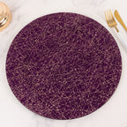 6 - Pack Acrylic Round Charger Plates 13" in Purple with Gold Glitter Abstract Lines Pattern, Decorative Dinner Party Charger Tableware - Bell Racket Store