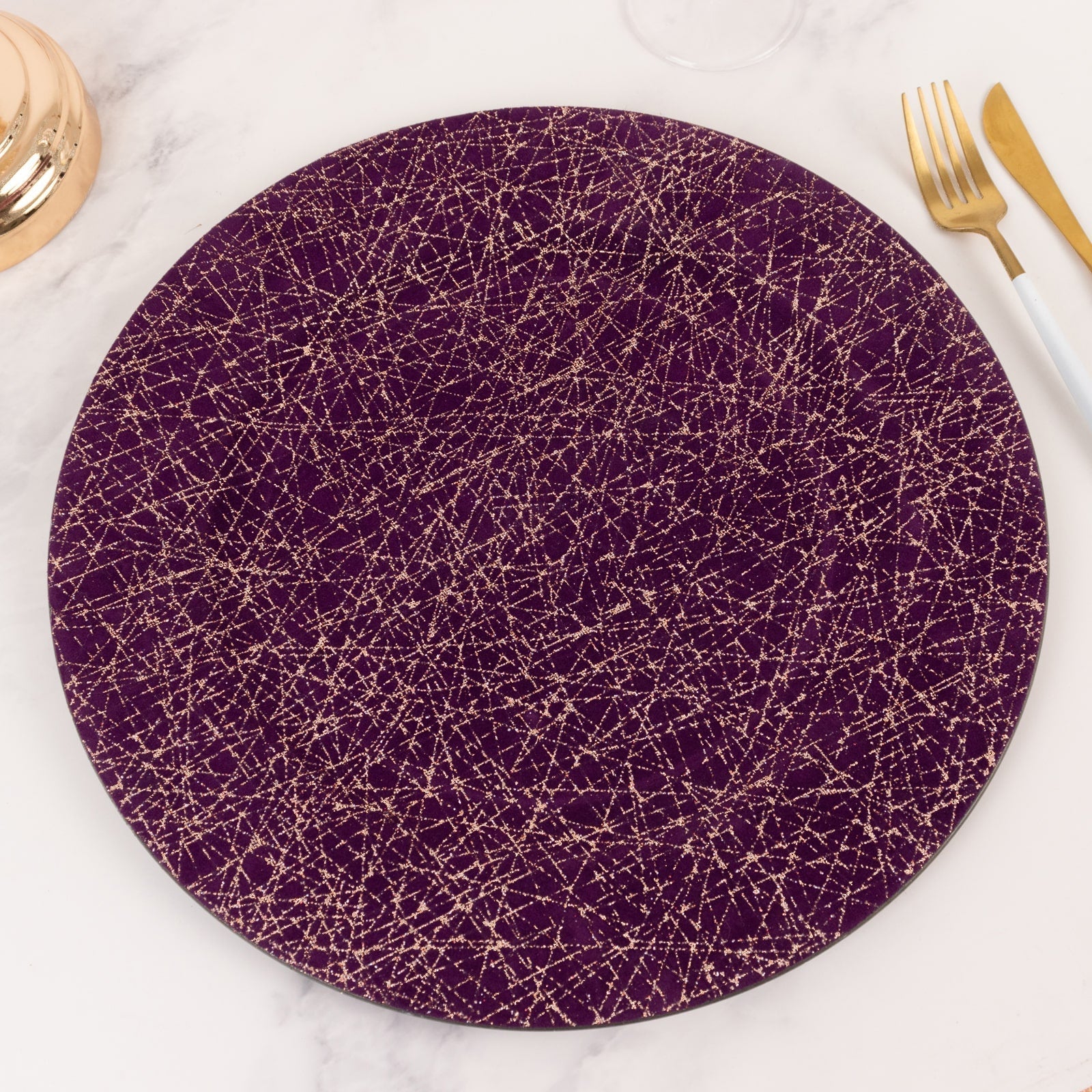 6 - Pack Acrylic Round Charger Plates 13" in Purple with Gold Glitter Abstract Lines Pattern, Decorative Dinner Party Charger Tableware - Bell Racket Store