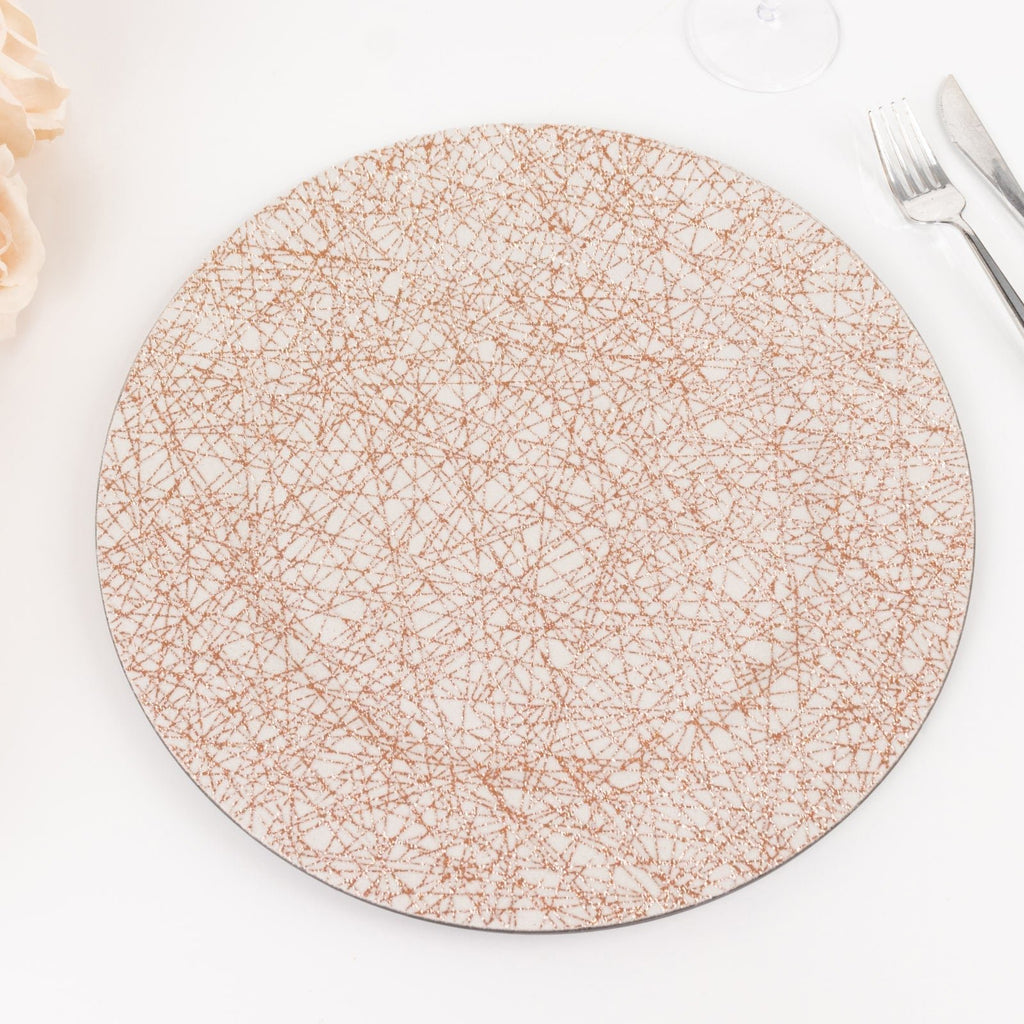 6 - Pack Acrylic Round Charger Plates 13" in Rose Gold with Glitter Abstract Lines Pattern, Decorative Dinner Party Charger Tableware - Bell Racket Store