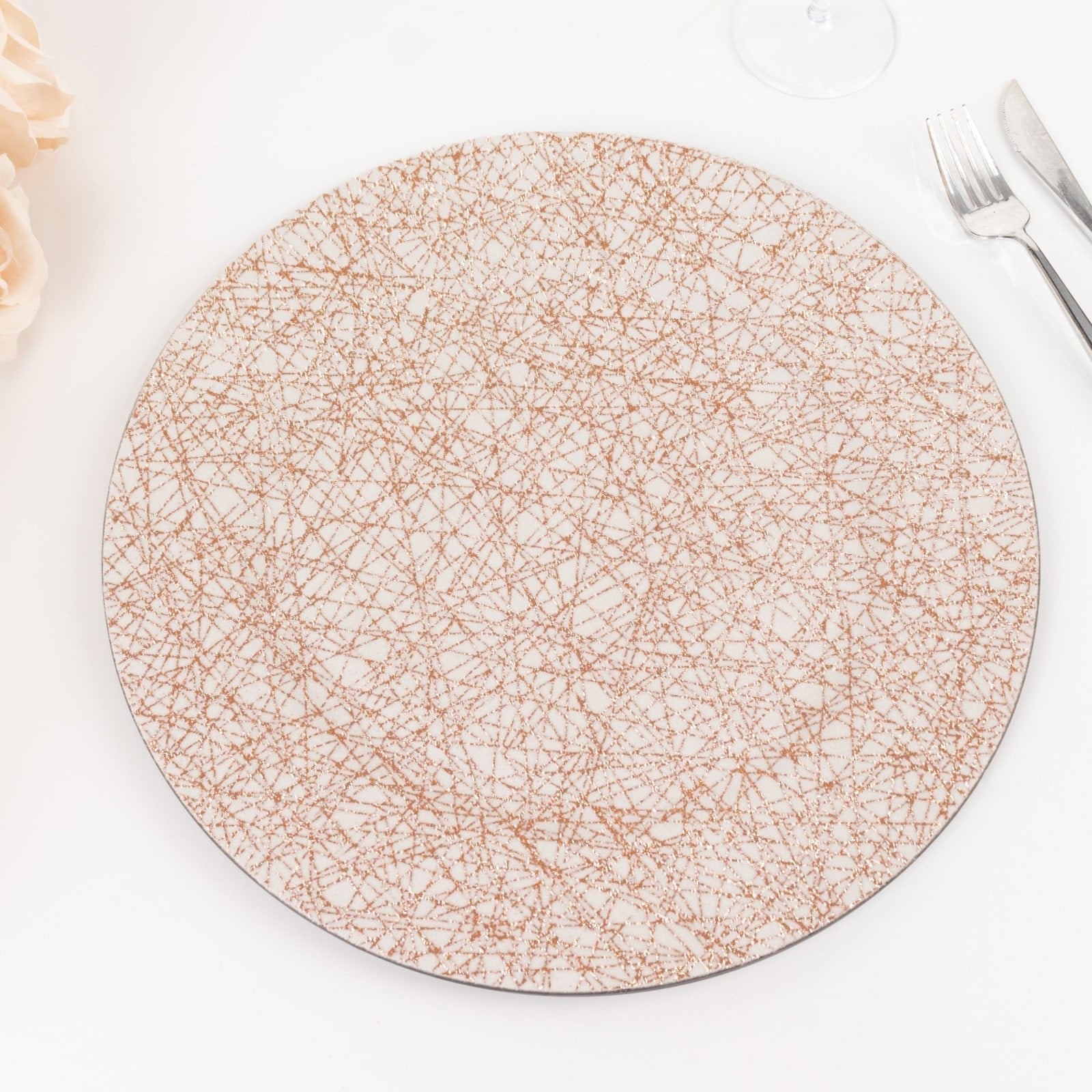 6 - Pack Acrylic Round Charger Plates 13" in Rose Gold with Glitter Abstract Lines Pattern, Decorative Dinner Party Charger Tableware - Bell Racket Store