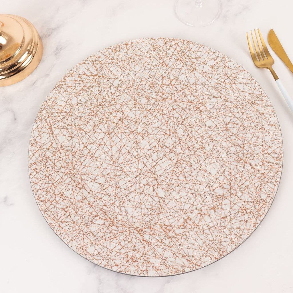 6 - Pack Acrylic Round Charger Plates 13" in Rose Gold with Glitter Abstract Lines Pattern, Decorative Dinner Party Charger Tableware - Bell Racket Store