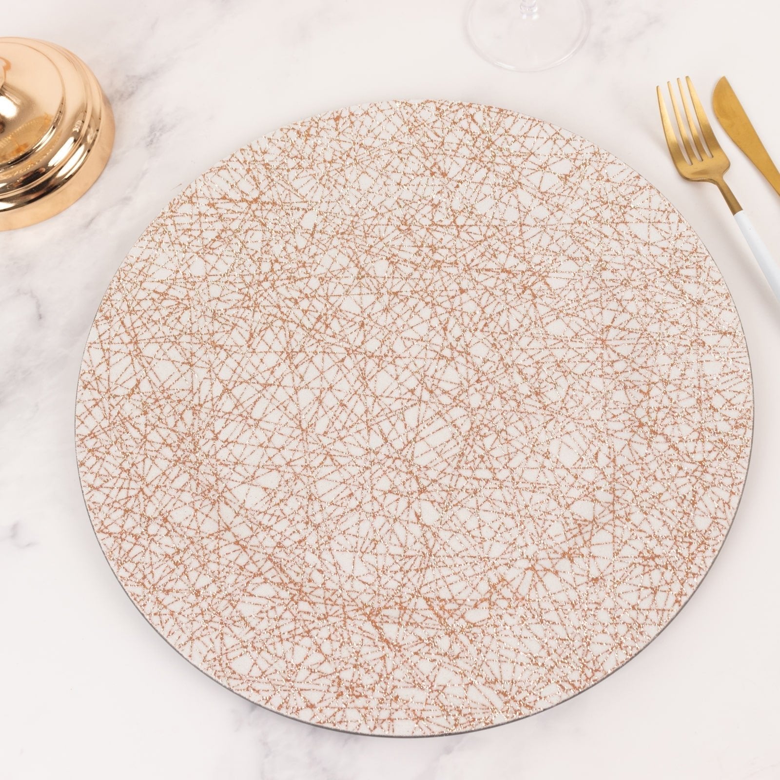 6 - Pack Acrylic Round Charger Plates 13" in Rose Gold with Glitter Abstract Lines Pattern, Decorative Dinner Party Charger Tableware - Bell Racket Store