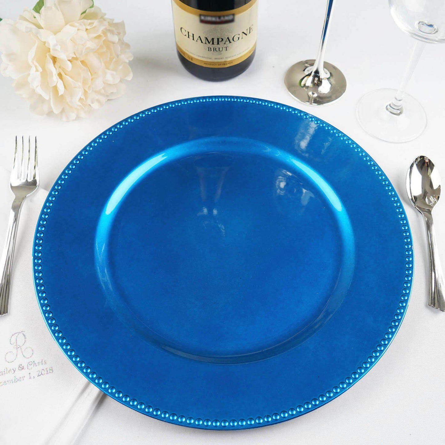 6 - Pack Acrylic Round Charger Plates 13" in Royal Blue with Beaded Rim, Dinner Charger Event Tabletop Decor - NestOCart