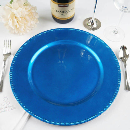 6 - Pack Acrylic Round Charger Plates 13" in Royal Blue with Beaded Rim, Dinner Charger Event Tabletop Decor - NestOCart