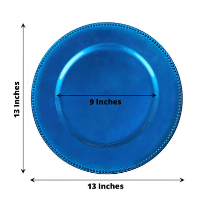 6 - Pack Acrylic Round Charger Plates 13" in Royal Blue with Beaded Rim, Dinner Charger Event Tabletop Decor - NestOCart