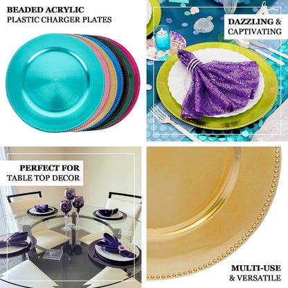 6 - Pack Acrylic Round Charger Plates 13" in Royal Blue with Beaded Rim, Dinner Charger Event Tabletop Decor - NestOCart