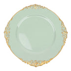 6 - Pack Acrylic Round Charger Plates 13" in Sage Green with Gold Embossed Baroque Rim, Antique Decorative Dinner Party Charger Tableware - Bell Racket Store