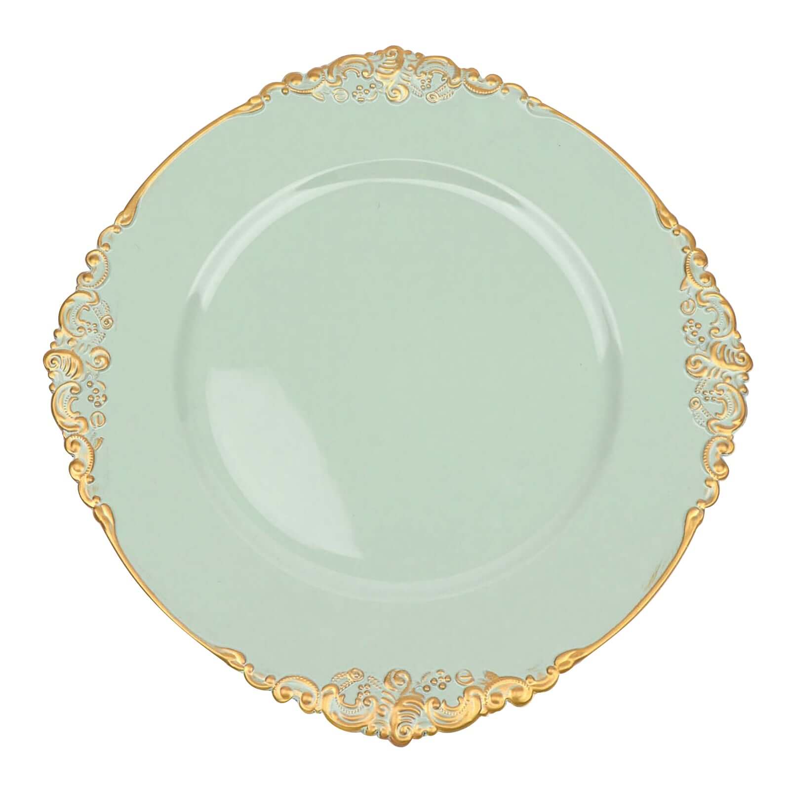 6 - Pack Acrylic Round Charger Plates 13" in Sage Green with Gold Embossed Baroque Rim, Antique Decorative Dinner Party Charger Tableware - Bell Racket Store