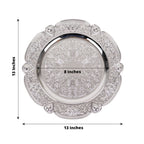 6 - Pack Acrylic Round Charger Plates 13" in Silver Floral Embossed with Scalloped Rim, Plastic Decorative Charger Tableware - Bell Racket Store