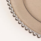 6 - Pack Acrylic Round Charger Plates 13" in Transparent Black Silver Glittered with Beaded Rim, Decorative Dinner Party Charger Tableware - Bell Racket Store