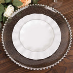 6 - Pack Acrylic Round Charger Plates 13" in Transparent Black Silver Glittered with Beaded Rim, Decorative Dinner Party Charger Tableware - Bell Racket Store