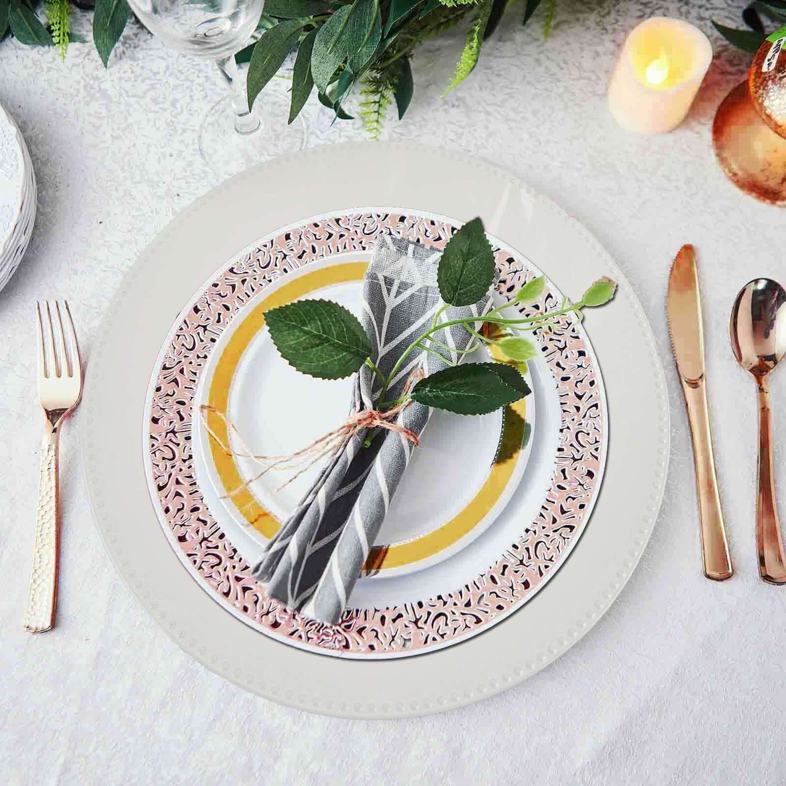 6 - Pack Acrylic Round Charger Plates 13" in White with Beaded Rim, Dinner Charger Event Tabletop Decor - NestOCart