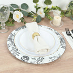 6 - Pack Acrylic Round Charger Plates 13" in White with Black Floral French Toile Pattern, Decorative Dinner Party Charger Tableware - Bell Racket Store