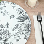 6 - Pack Acrylic Round Charger Plates 13" in White with Black Floral French Toile Pattern, Decorative Dinner Party Charger Tableware - Bell Racket Store