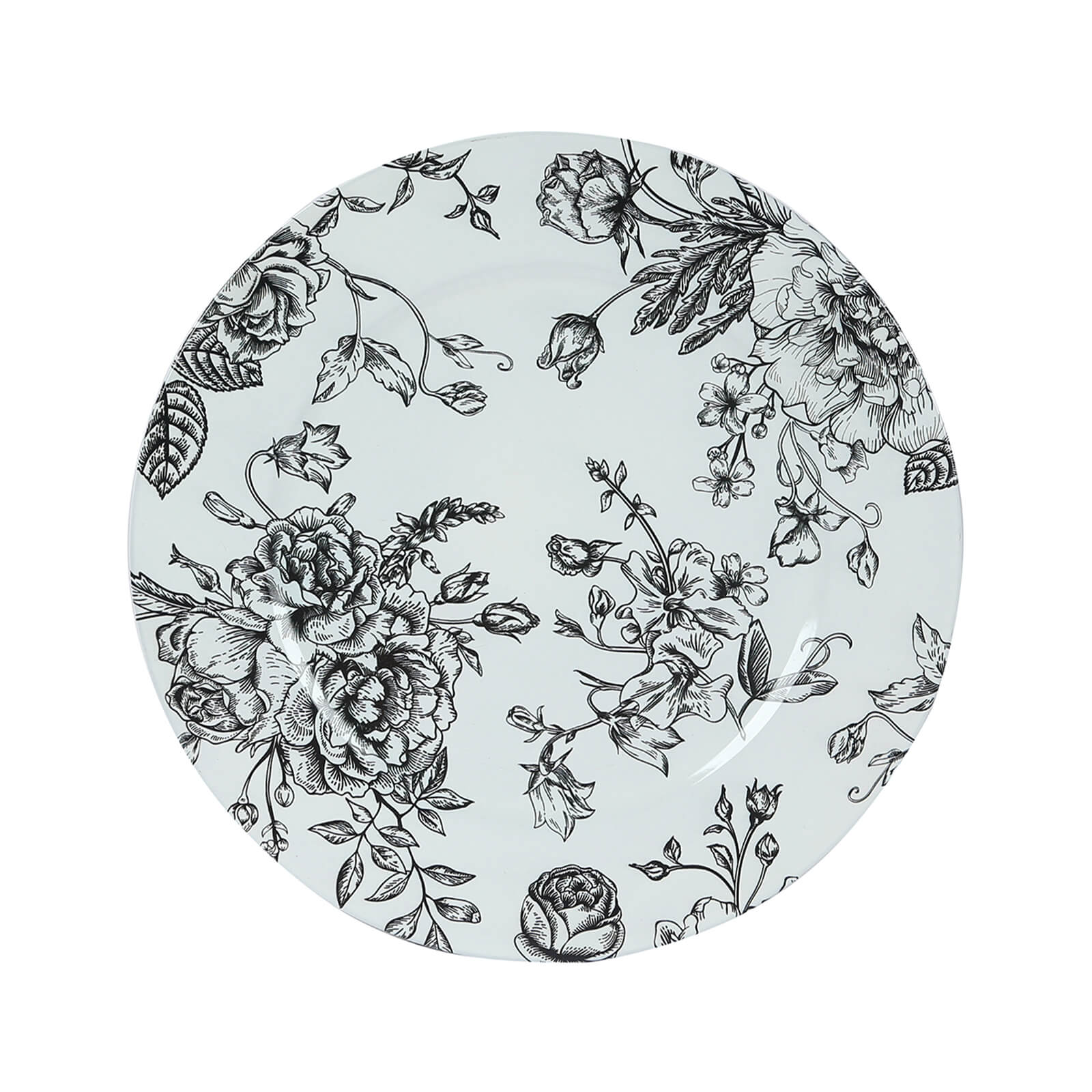 6 - Pack Acrylic Round Charger Plates 13" in White with Black Floral French Toile Pattern, Decorative Dinner Party Charger Tableware - Bell Racket Store