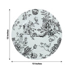 6 - Pack Acrylic Round Charger Plates 13" in White with Black Floral French Toile Pattern, Decorative Dinner Party Charger Tableware - Bell Racket Store