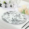 6 - Pack Acrylic Round Charger Plates 13" in White with Black Floral French Toile Pattern, Decorative Dinner Party Charger Tableware - Bell Racket Store