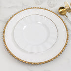 6 - Pack Acrylic Round Charger Plates 13" in White with Gold Beaded Rim, Decorative Dinner Party Charger Tableware - Bell Racket Store