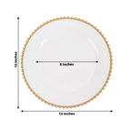 6 - Pack Acrylic Round Charger Plates 13" in White with Gold Beaded Rim, Decorative Dinner Party Charger Tableware - Bell Racket Store