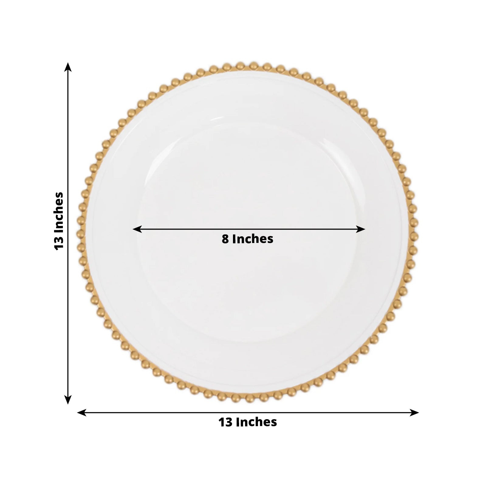 6 - Pack Acrylic Round Charger Plates 13" in White with Gold Beaded Rim, Decorative Dinner Party Charger Tableware - Bell Racket Store