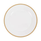 6 - Pack Acrylic Round Charger Plates 13" in White with Gold Beaded Rim, Decorative Dinner Party Charger Tableware - Bell Racket Store