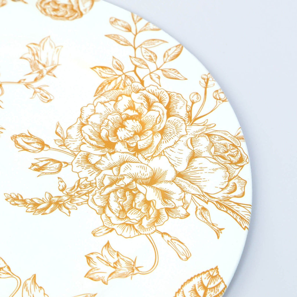 6 - Pack Acrylic Round Charger Plates 13" in White with Gold Floral French Toile Pattern, Decorative Dinner Party Charger Tableware - Bell Racket Store