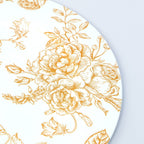 6 - Pack Acrylic Round Charger Plates 13" in White with Gold Floral French Toile Pattern, Decorative Dinner Party Charger Tableware - Bell Racket Store