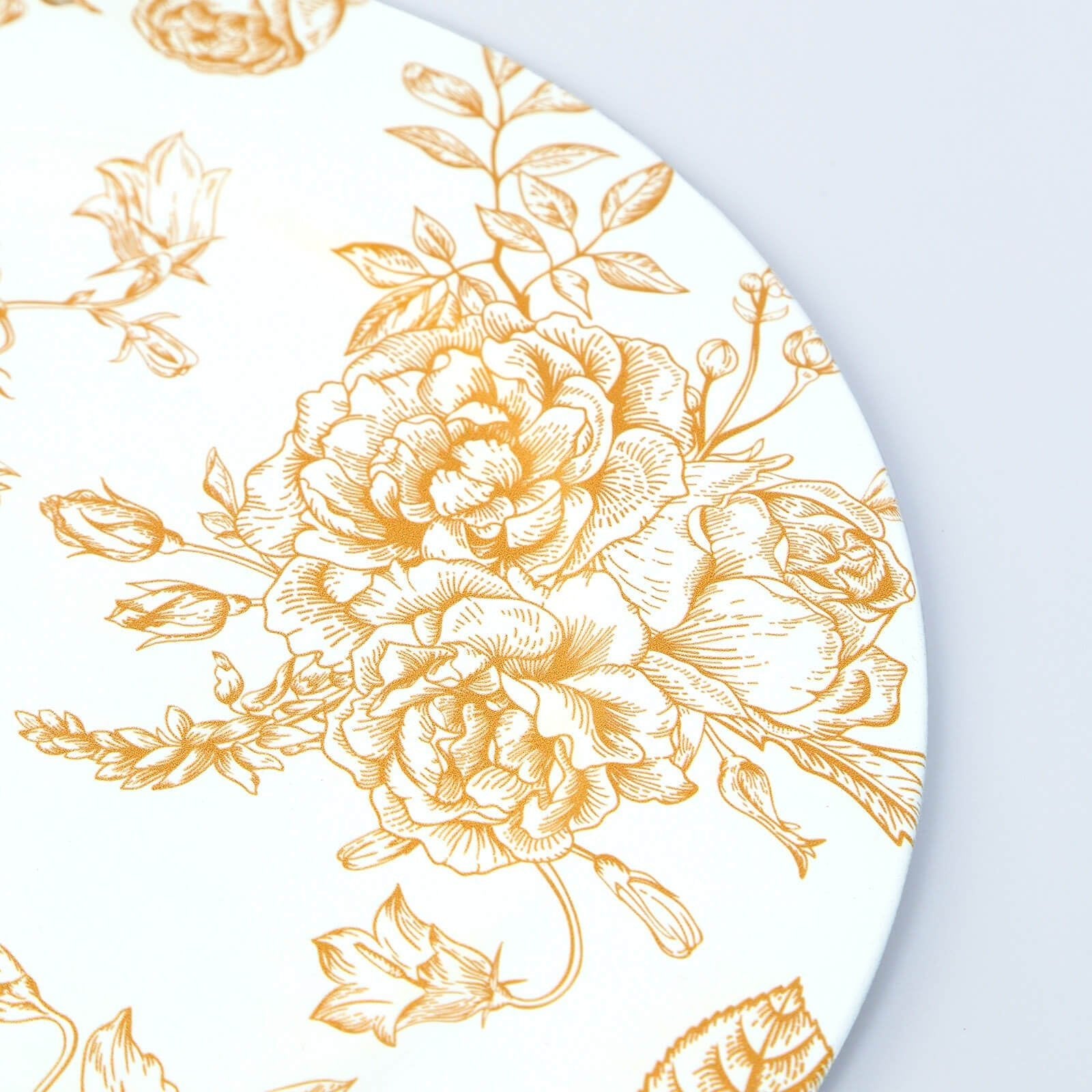 6 - Pack Acrylic Round Charger Plates 13" in White with Gold Floral French Toile Pattern, Decorative Dinner Party Charger Tableware - Bell Racket Store