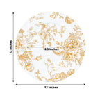 6 - Pack Acrylic Round Charger Plates 13" in White with Gold Floral French Toile Pattern, Decorative Dinner Party Charger Tableware - Bell Racket Store