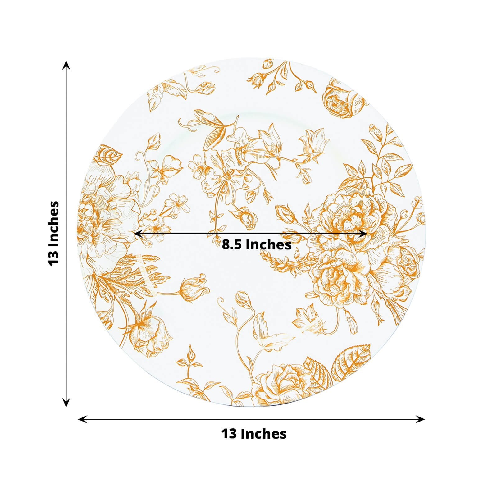 6 - Pack Acrylic Round Charger Plates 13" in White with Gold Floral French Toile Pattern, Decorative Dinner Party Charger Tableware - Bell Racket Store