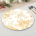6 - Pack Acrylic Round Charger Plates 13" in White with Gold Floral French Toile Pattern, Decorative Dinner Party Charger Tableware - Bell Racket Store
