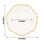6 - Pack Acrylic Round Charger Plates 13" in White with Gold Scalloped Rim, Decorative Dinner Party Plastic Charger Tableware - Bell Racket Store