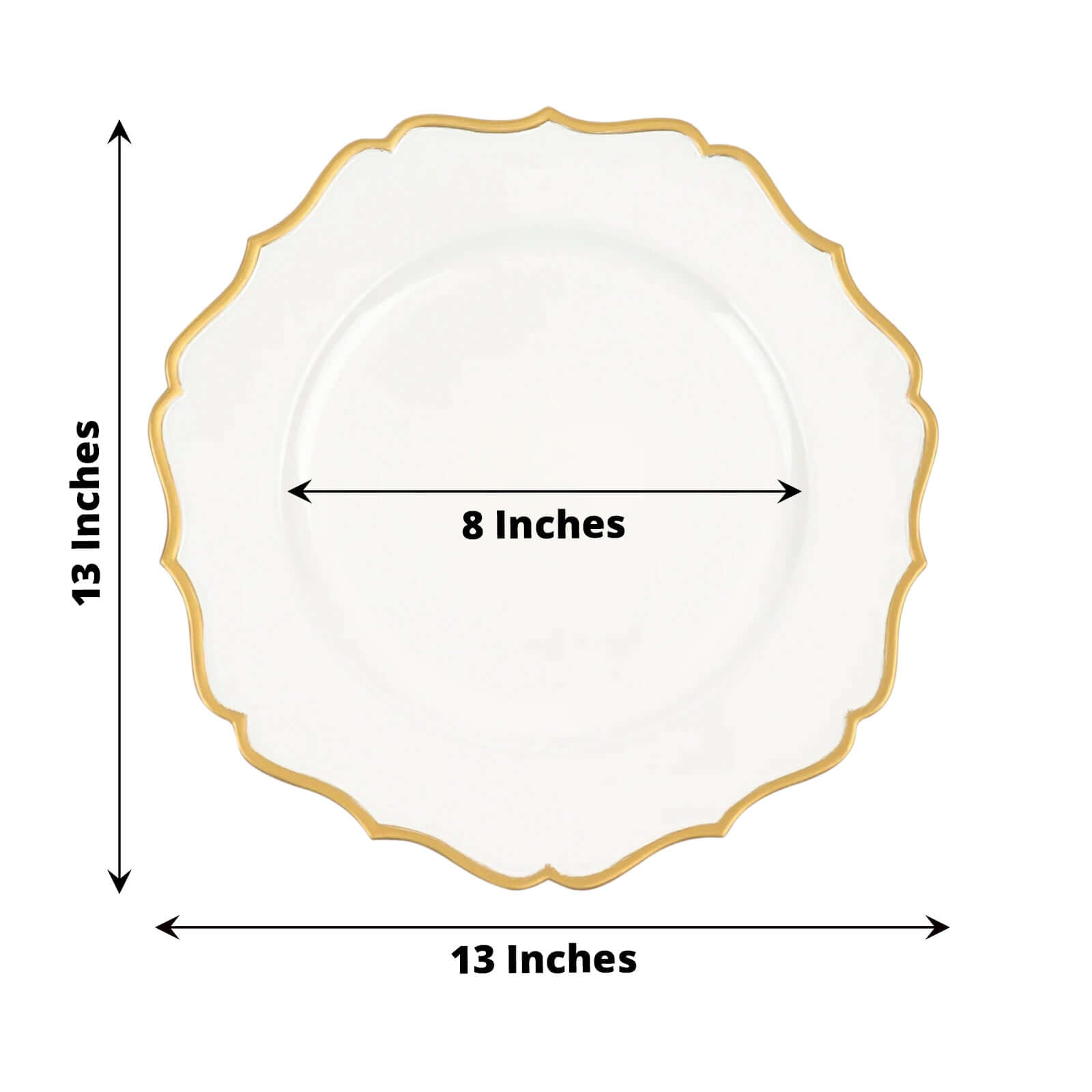 6 - Pack Acrylic Round Charger Plates 13" in White with Gold Scalloped Rim, Decorative Dinner Party Plastic Charger Tableware - Bell Racket Store