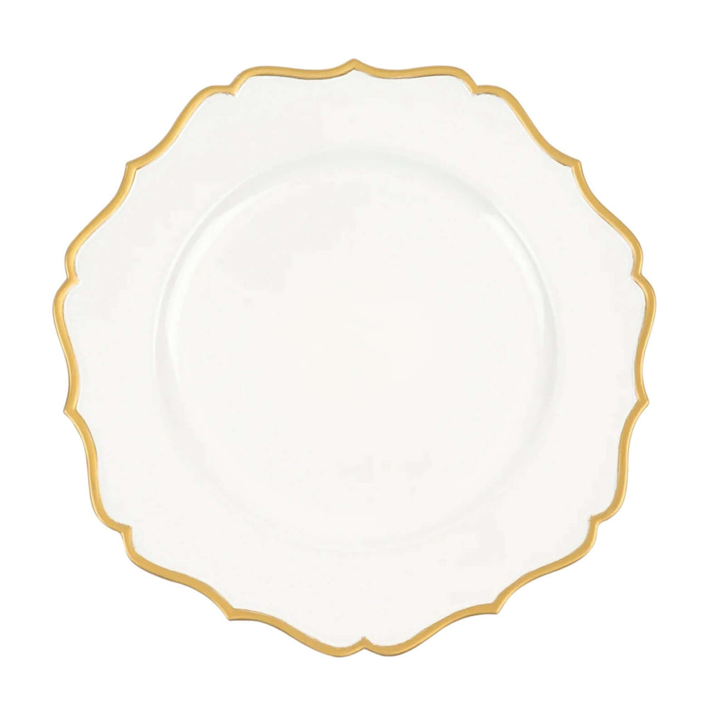 6 - Pack Acrylic Round Charger Plates 13" in White with Gold Scalloped Rim, Decorative Dinner Party Plastic Charger Tableware - Bell Racket Store