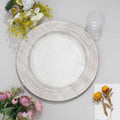 6-Pack Acrylic Round Charger Plates 13" in White with Lace Embossed Rim, Rustic Plastic Decorative Charger Tableware