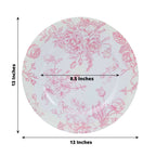 6 - Pack Acrylic Round Charger Plates 13" in White with Pink Floral French Toile Pattern, Decorative Dinner Party Charger Tableware - Bell Racket Store