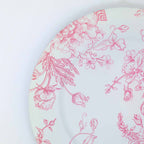 6 - Pack Acrylic Round Charger Plates 13" in White with Pink Floral French Toile Pattern, Decorative Dinner Party Charger Tableware - Bell Racket Store